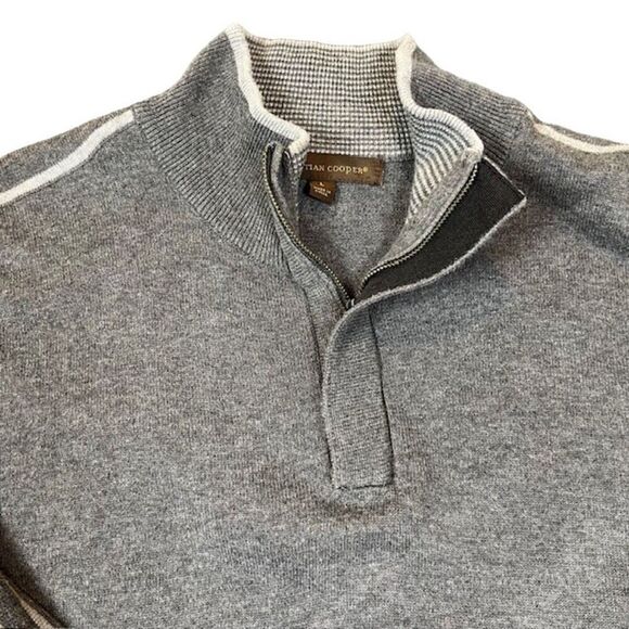 Sebastian Cooper 1/4 Zip Men's Sweater Charcoal With Arm Stripes Size Large - Picture 3 of 10